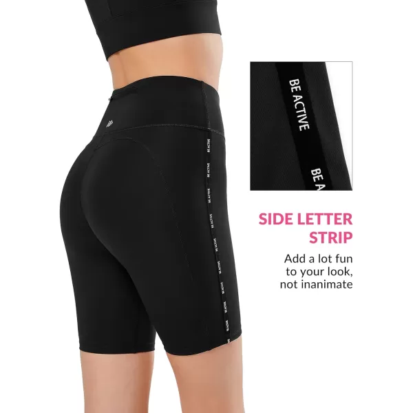 Yvette Biker Shorts with Pockets for Women High Waisted Tummy Control Yoga Workout Running LeggingsBlack