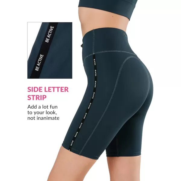 Yvette Biker Shorts with Pockets for Women High Waisted Tummy Control Yoga Workout Running LeggingsBlue