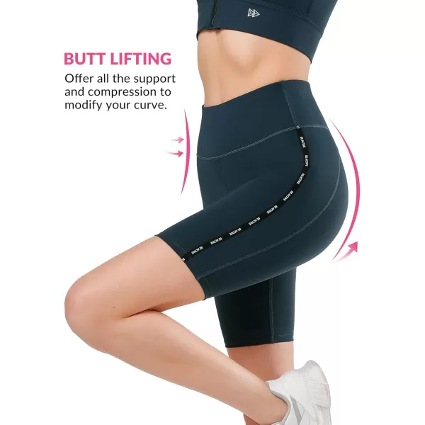 Yvette Biker Shorts with Pockets for Women High Waisted Tummy Control Yoga Workout Running LeggingsBlue