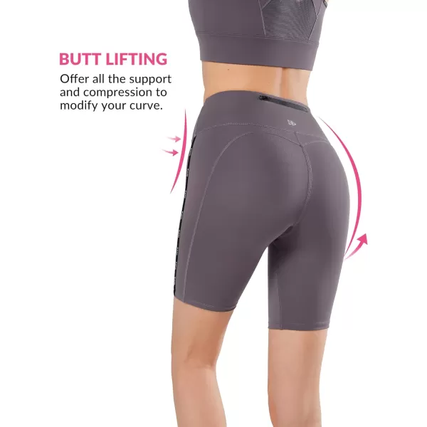 Yvette Biker Shorts with Pockets for Women High Waisted Tummy Control Yoga Workout Running LeggingsRed