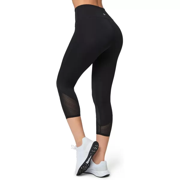 Yvette Capri Leggings High Waisted Mesh Splicing Workout Leggings Butt Lifting Tummy Control Workout Leggings for WomenBlack