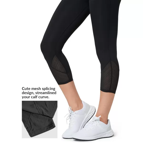 Yvette Capri Leggings High Waisted Mesh Splicing Workout Leggings Butt Lifting Tummy Control Workout Leggings for WomenBlack