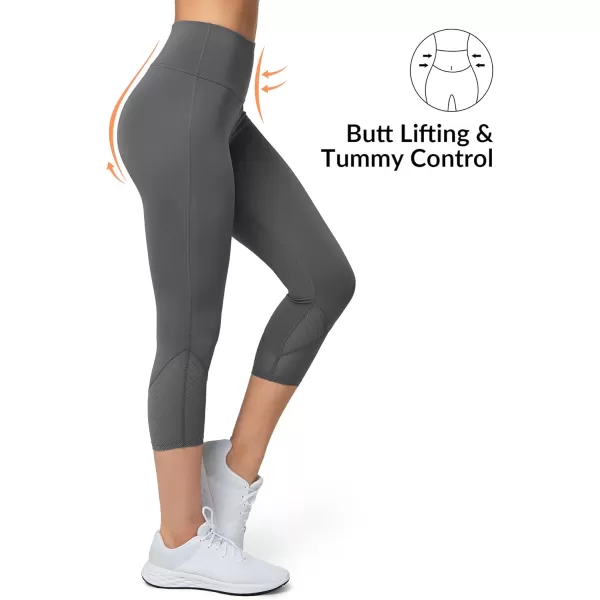 Yvette Capri Leggings High Waisted Mesh Splicing Workout Leggings Butt Lifting Tummy Control Workout Leggings for WomenGrey