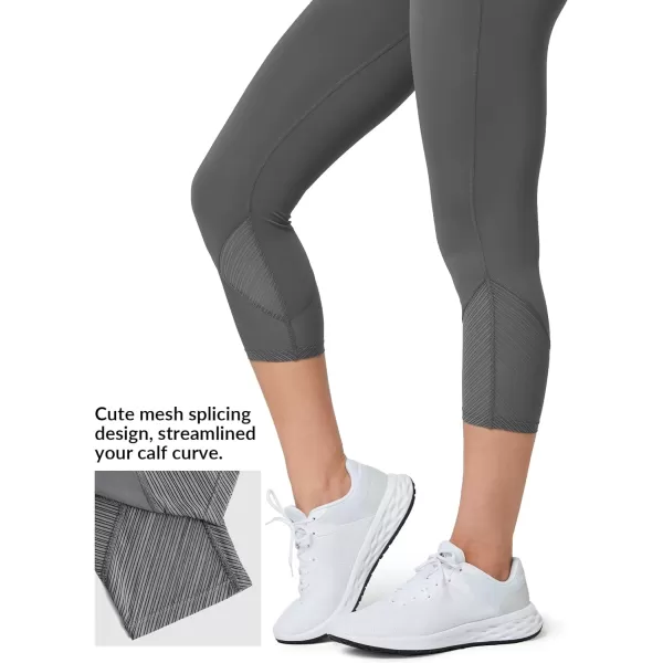 Yvette Capri Leggings High Waisted Mesh Splicing Workout Leggings Butt Lifting Tummy Control Workout Leggings for WomenGrey