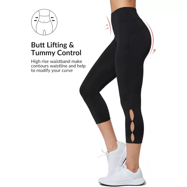 Yvette Capri Leggings for Women High Waist Tummy Control Workout Running Tights with HollowOut DesignYvette Capri Leggings for Women High Waist Tummy Control Workout Running Tights with HollowOut Design