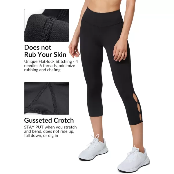 Yvette Capri Leggings for Women High Waist Tummy Control Workout Running Tights with HollowOut DesignYvette Capri Leggings for Women High Waist Tummy Control Workout Running Tights with HollowOut Design