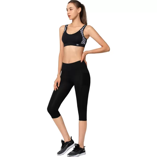 Yvette Capri Leggings for Women with Pockets High Waisted Tummy Control Workout Yoga Pants Buttery SoftBlack