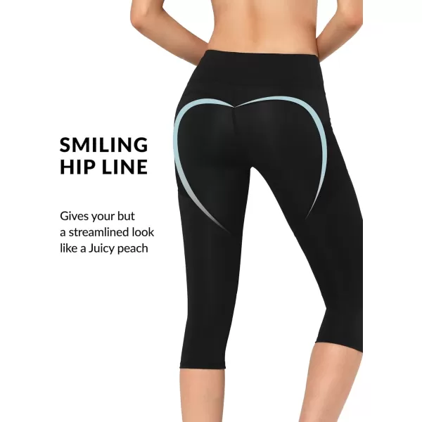 Yvette Capri Leggings for Women with Pockets High Waisted Tummy Control Workout Yoga Pants Buttery SoftBlack