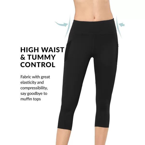 Yvette Capri Leggings for Women with Pockets High Waisted Tummy Control Workout Yoga Pants Buttery SoftBlack