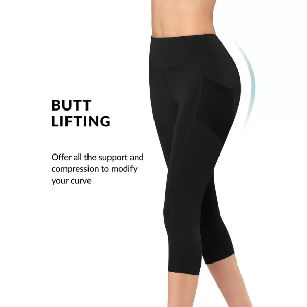 Yvette Capri Leggings for Women with Pockets High Waisted Tummy Control Workout Yoga Pants Buttery SoftBlack