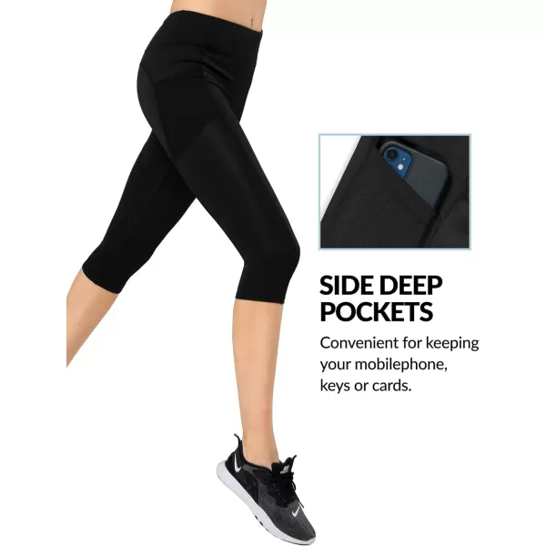 Yvette Capri Leggings for Women with Pockets High Waisted Tummy Control Workout Yoga Pants Buttery SoftBlack