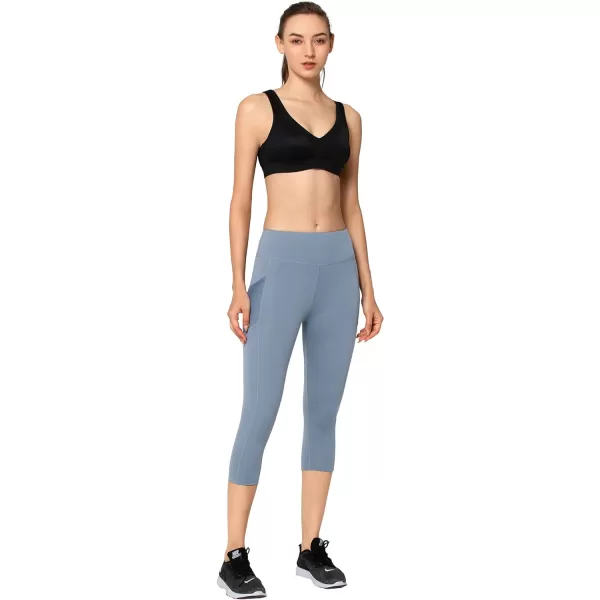 Yvette Capri Leggings for Women with Pockets High Waisted Tummy Control Workout Yoga Pants Buttery SoftLight Blue