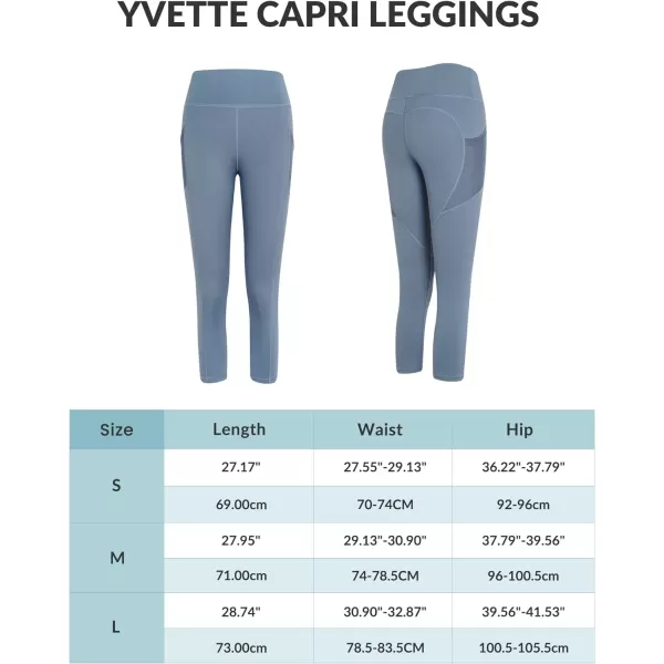 Yvette Capri Leggings for Women with Pockets High Waisted Tummy Control Workout Yoga Pants Buttery SoftLight Blue