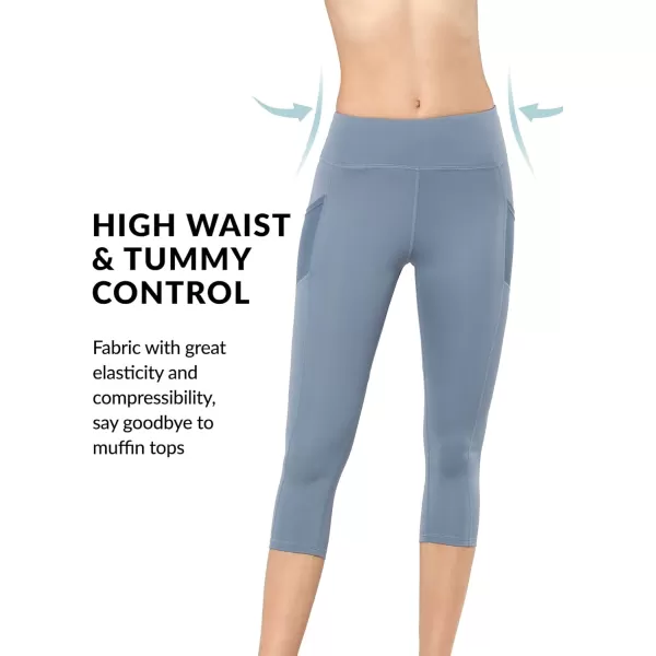Yvette Capri Leggings for Women with Pockets High Waisted Tummy Control Workout Yoga Pants Buttery SoftLight Blue