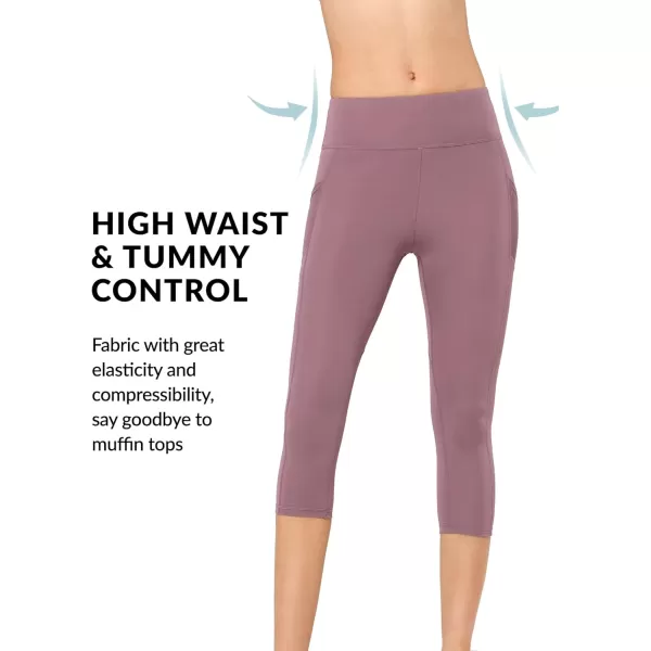 Yvette Capri Leggings for Women with Pockets High Waisted Tummy Control Workout Yoga Pants Buttery SoftPurple