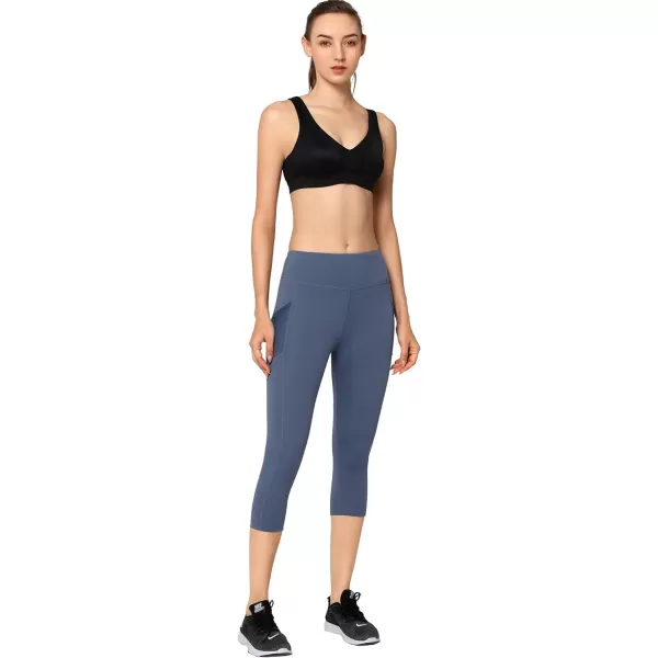 Yvette Capri Leggings for Women with Pockets High Waisted Tummy Control Workout Yoga Pants Buttery SoftSea Blue