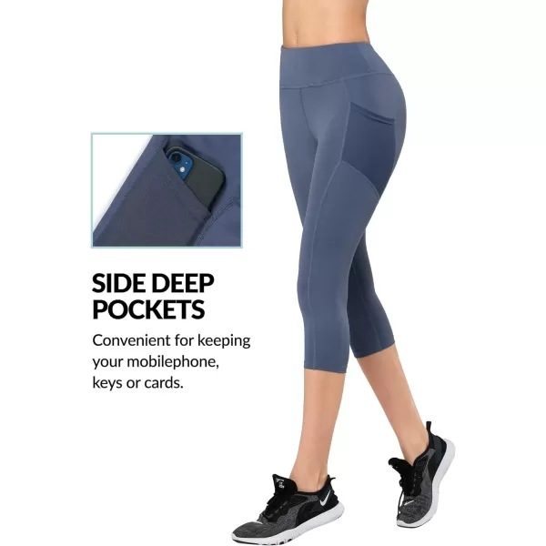 Yvette Capri Leggings for Women with Pockets High Waisted Tummy Control Workout Yoga Pants Buttery SoftSea Blue