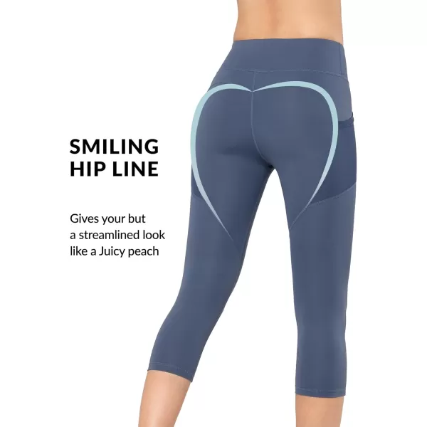 Yvette Capri Leggings for Women with Pockets High Waisted Tummy Control Workout Yoga Pants Buttery SoftSea Blue
