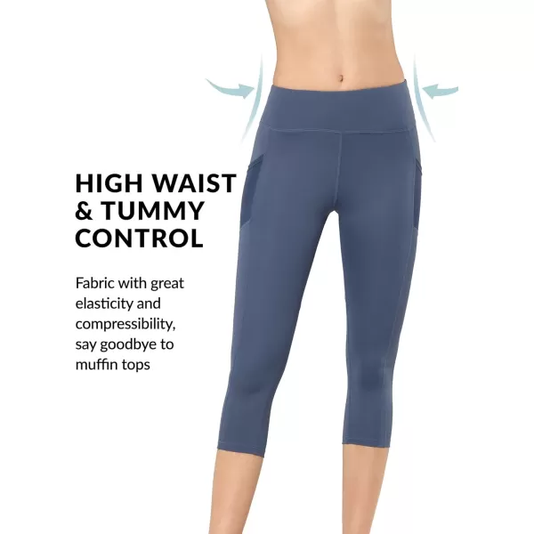 Yvette Capri Leggings for Women with Pockets High Waisted Tummy Control Workout Yoga Pants Buttery SoftSea Blue