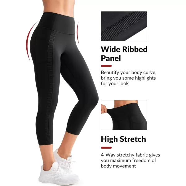 Yvette Capri Leggings with Pockets for Women Tummy Control Workout Leggings High Waisted Butt Lifting Running TightsBlack