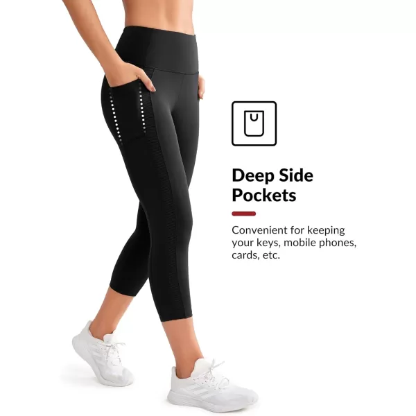 Yvette Capri Leggings with Pockets for Women Tummy Control Workout Leggings High Waisted Butt Lifting Running TightsBlack
