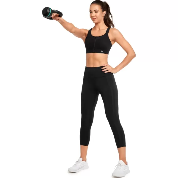 Yvette Capri Leggings with Pockets for Women Tummy Control Workout Leggings High Waisted Butt Lifting Running TightsBlack