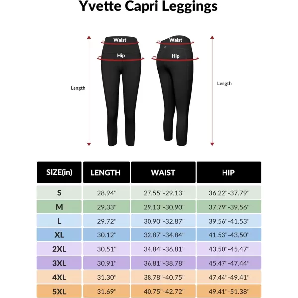 Yvette Capri Leggings with Pockets for Women Tummy Control Workout Leggings High Waisted Butt Lifting Running TightsBlack