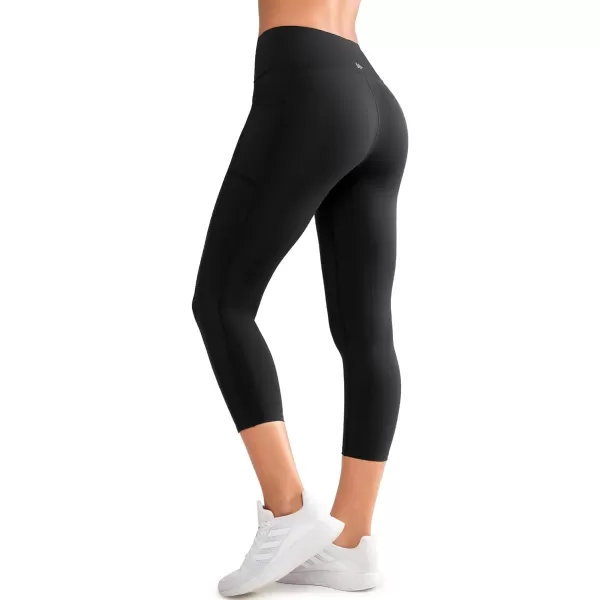 Yvette Capri Leggings with Pockets for Women Tummy Control Workout Leggings High Waisted Butt Lifting Running TightsBlack
