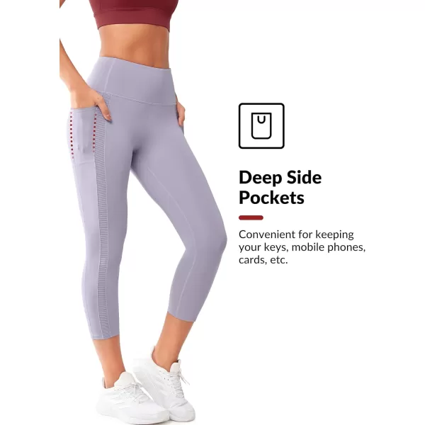 Yvette Capri Leggings with Pockets for Women Tummy Control Workout Leggings High Waisted Butt Lifting Running TightsPurple