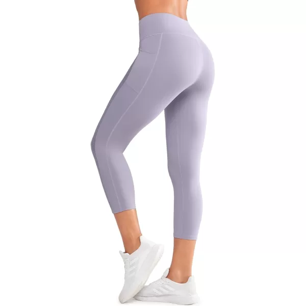 Yvette Capri Leggings with Pockets for Women Tummy Control Workout Leggings High Waisted Butt Lifting Running TightsPurple