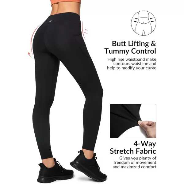 Yvette Fleece Lined Leggings with Pockets Women Lightweight Thermal Workout Running Yoga Pants High WaistedBlack