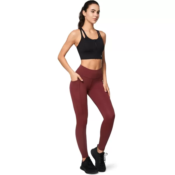 Yvette Fleece Lined Leggings with Pockets Women Lightweight Thermal Workout Running Yoga Pants High WaistedBurgundy