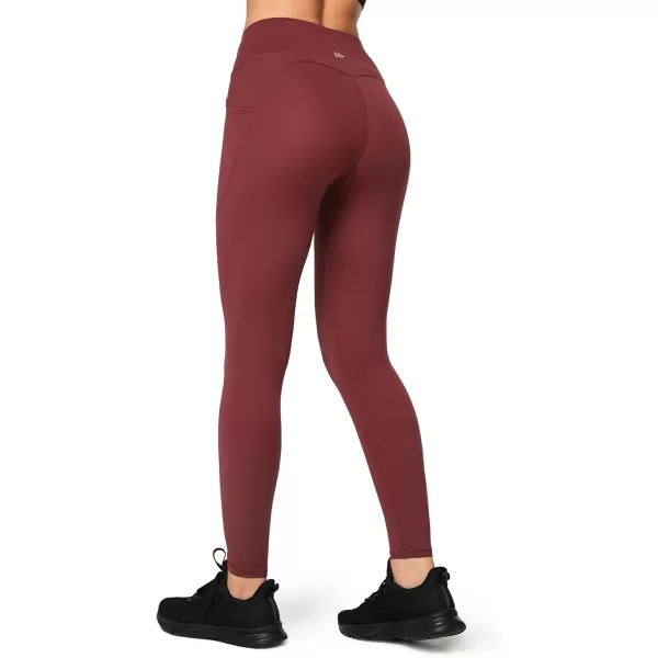 Yvette Fleece Lined Leggings with Pockets Women Lightweight Thermal Workout Running Yoga Pants High WaistedBurgundy