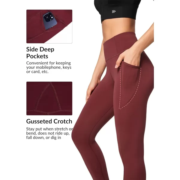Yvette Fleece Lined Leggings with Pockets Women Lightweight Thermal Workout Running Yoga Pants High WaistedBurgundy