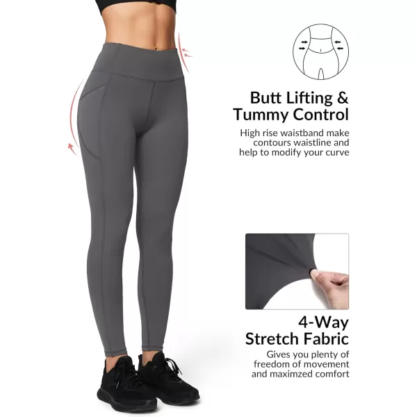 Yvette Fleece Lined Leggings with Pockets Women Lightweight Thermal Workout Running Yoga Pants High WaistedGrey