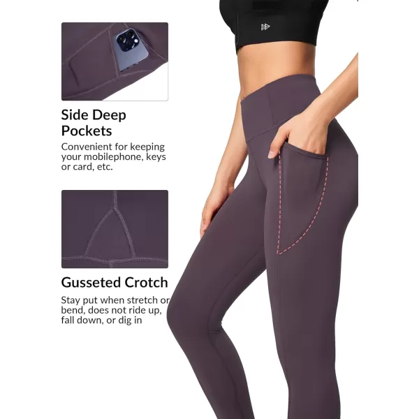 Yvette Fleece Lined Leggings with Pockets Women Lightweight Thermal Workout Running Yoga Pants High WaistedPurple