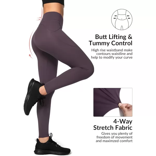 Yvette Fleece Lined Leggings with Pockets Women Lightweight Thermal Workout Running Yoga Pants High WaistedPurple