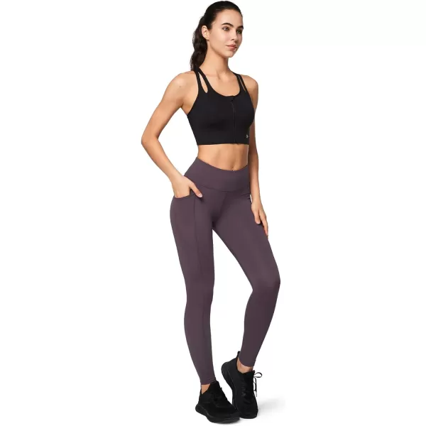 Yvette Fleece Lined Leggings with Pockets Women Lightweight Thermal Workout Running Yoga Pants High WaistedPurple