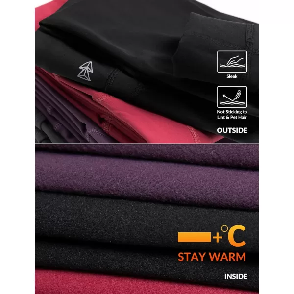Yvette Fleece Lined Leggings with Pockets Women Lightweight Thermal Workout Running Yoga Pants High WaistedPurple