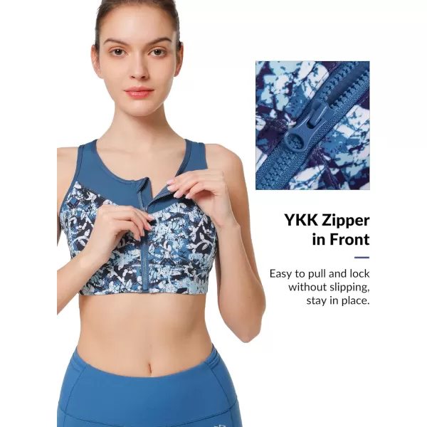 Yvette Front Closure Printed Sports Bras Criss Cross Back for High Impact Support PrintedBlue Printed