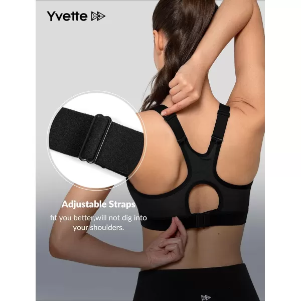 Yvette High Impact Sports Bra for Women High Support Adjustable Straps Running Workout Bra for Large BustBlack