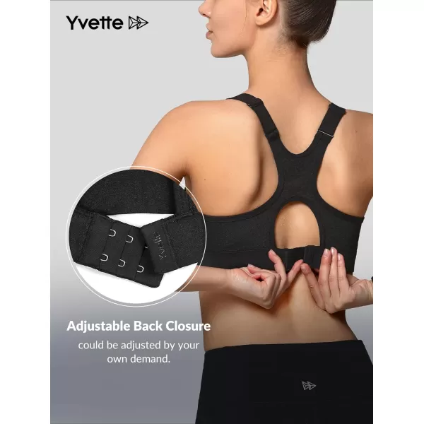 Yvette High Impact Sports Bra for Women High Support Adjustable Straps Running Workout Bra for Large BustBlack