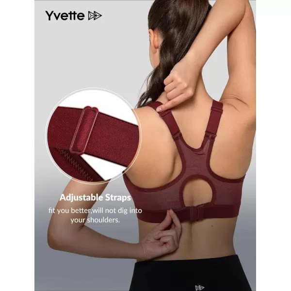 Yvette High Impact Sports Bra for Women High Support Adjustable Straps Running Workout Bra for Large BustBurgundy