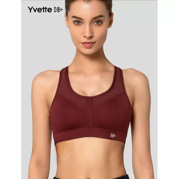 Yvette High Impact Sports Bra for Women High Support Adjustable Straps Running Workout Bra for Large BustBurgundy