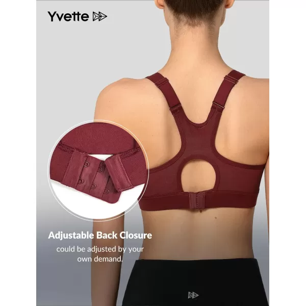 Yvette High Impact Sports Bra for Women High Support Adjustable Straps Running Workout Bra for Large BustBurgundy