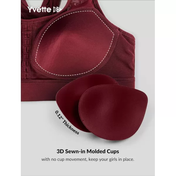 Yvette High Impact Sports Bra for Women High Support Adjustable Straps Running Workout Bra for Large BustBurgundy
