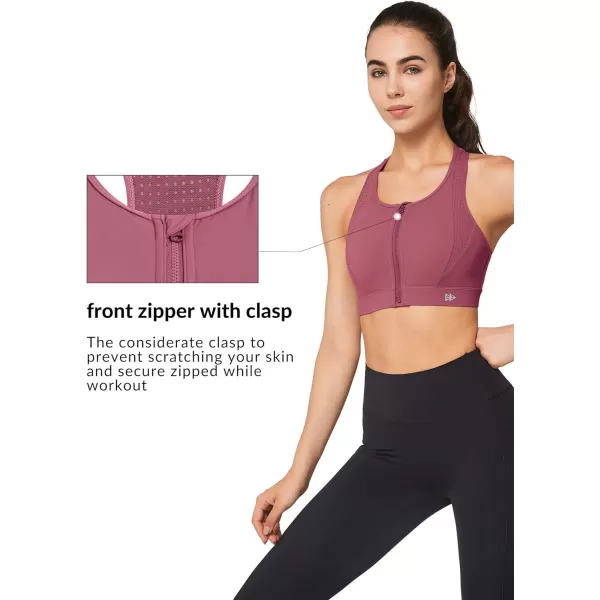 Yvette High Impact Sports Bra for Women Zip Front Closure Mesh Racerback Breathable for Running Fitness GymRose Red
