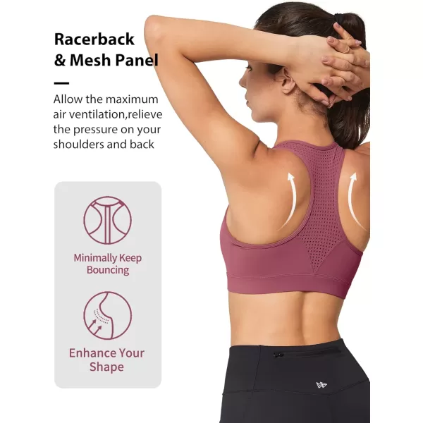 Yvette High Impact Sports Bra for Women Zip Front Closure Mesh Racerback Breathable for Running Fitness GymRose Red