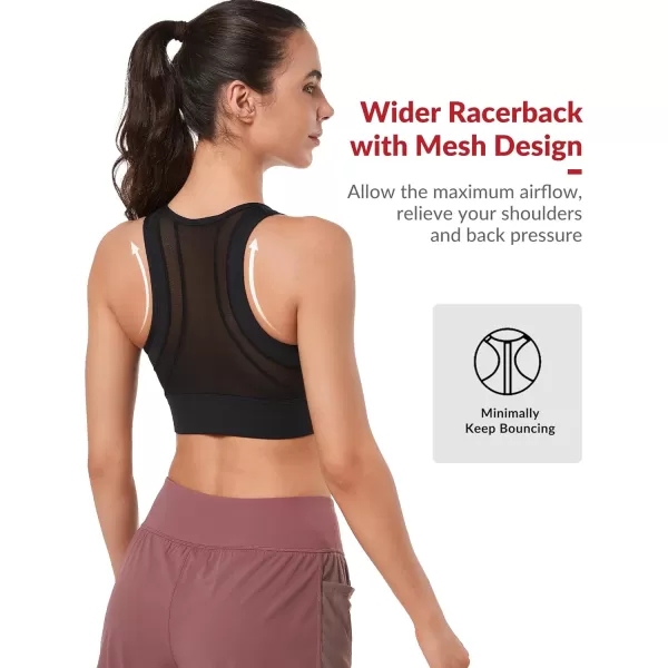 Yvette High Impact Sports Bras for Women Large Bust High Support Zip Front Closure Sports Bra for RunningBlack
