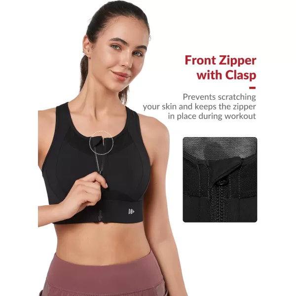 Yvette High Impact Sports Bras for Women Large Bust High Support Zip Front Closure Sports Bra for RunningBlack